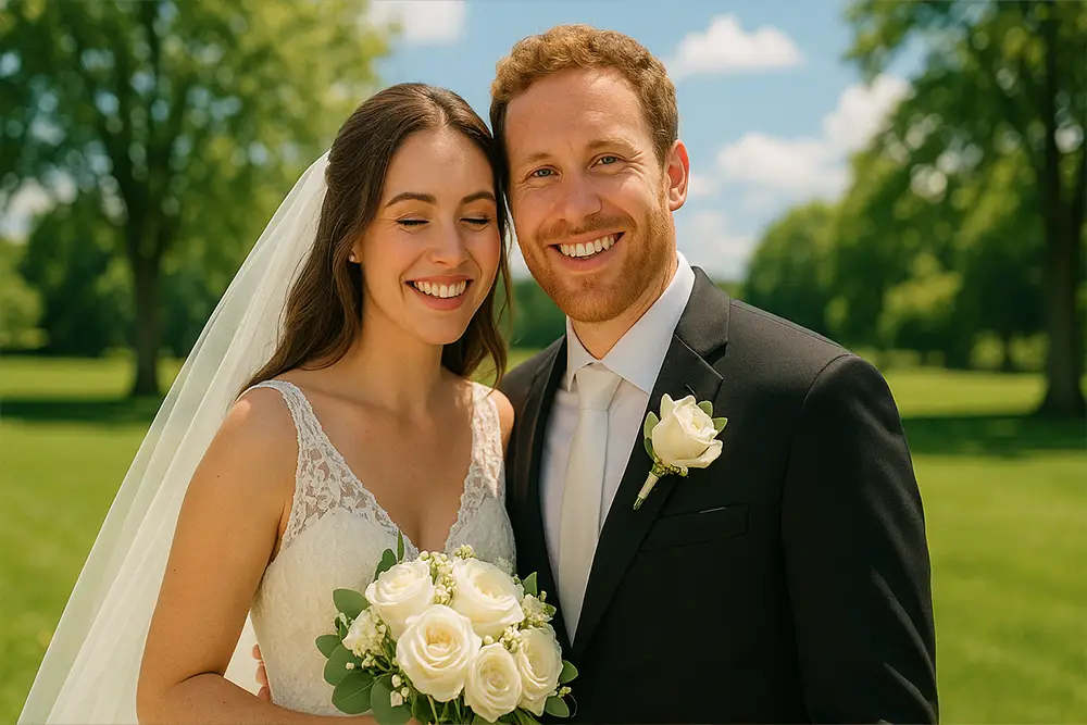 Couple de jeunes mariés se tenant la main