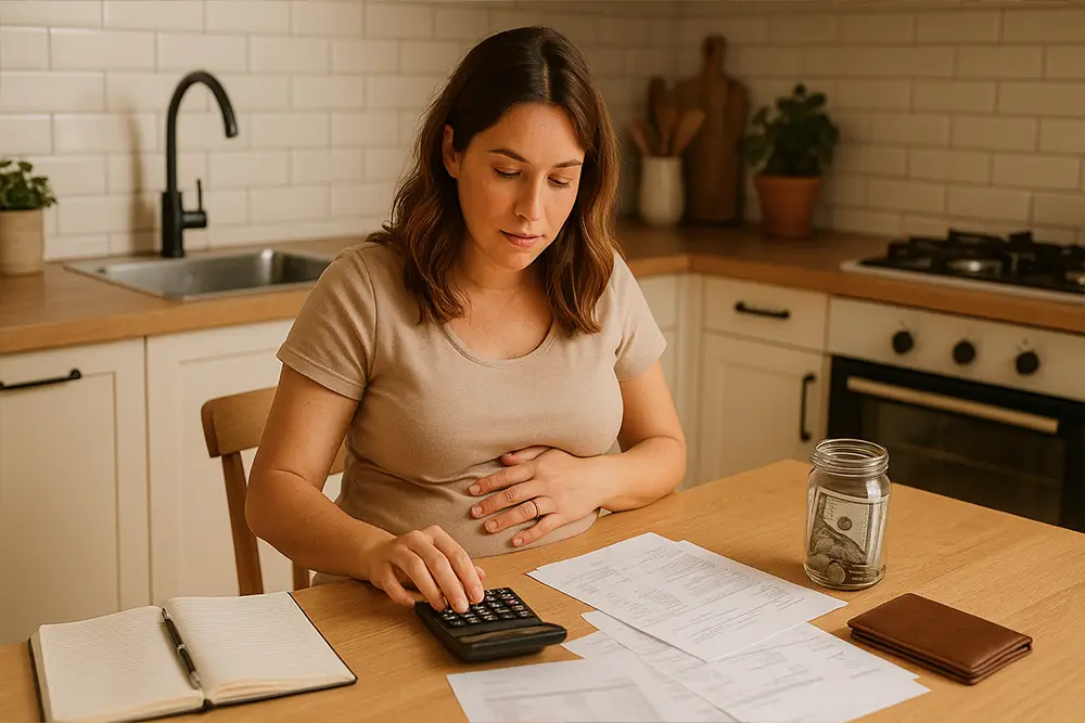 Femme enceinte gérant son budget sereinement pour l'arrivée de son enfant