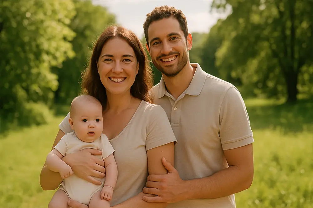 Jeunes parents souriants avec leur nouveau-né